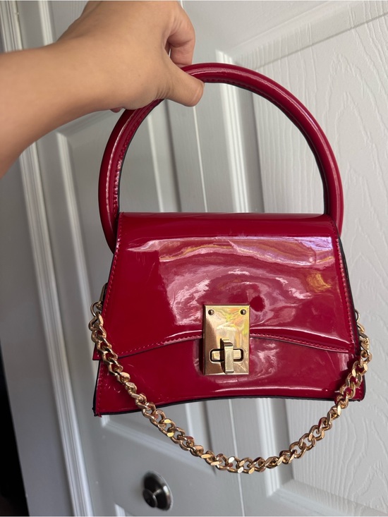 Aldo Handbags - Aldo glossy red patent top-handle mini bag with gold chain